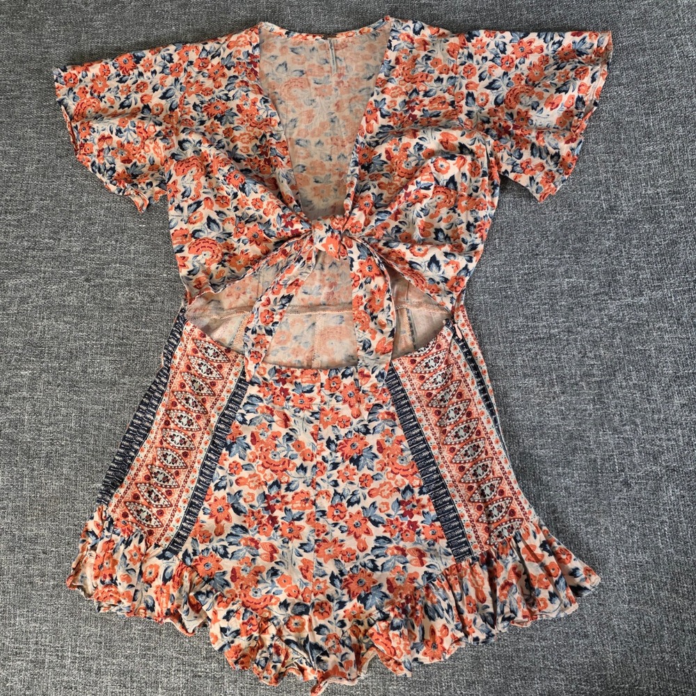 Free People Womens 6 Floral Romper Boho Tie Front Cutout Ruffle Shorts Rayon